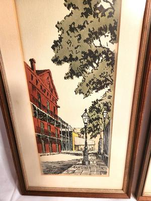 Lot #12 Pair of Hand-Colored 1966 MCM Prints by Listed Artist Rolland Golden - French Quarter