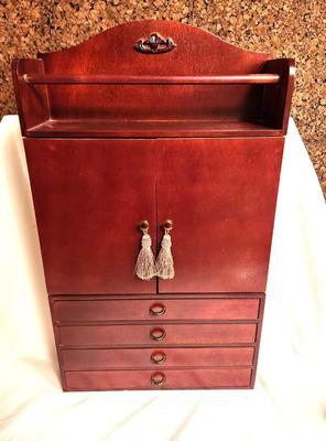 Lot #14 Cherry Finish Jewelry Wall/Standing Jewelry Cabinet - Unused