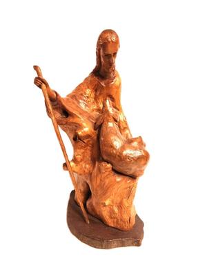 Lot #19 Hand Carved Jesus with Lamp Sculpture - signed