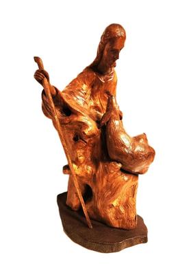 Lot #19 Hand Carved Jesus with Lamp Sculpture - signed