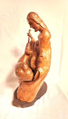 Lot #19 Hand Carved Jesus with Lamp Sculpture - signed