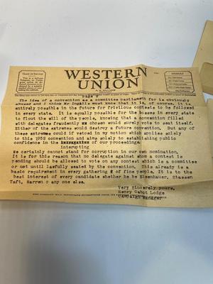 1952 Election Convention letters including Western Union from Henry Cabot Lodge