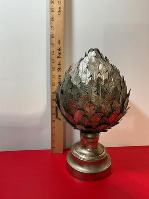 Silver Tone Feather Acorn Decor Piece