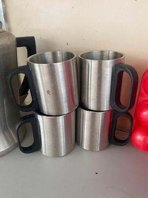CAMPING ITEMS, PERCOLATOR, EGG CONTAINER, ALUMINUM COFFEE, CUPS, CANTEEN, AND MORE