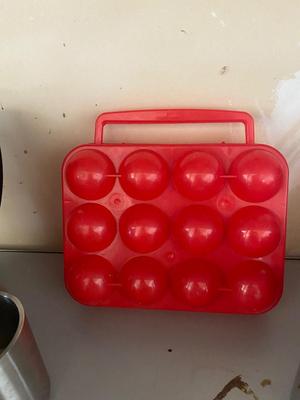 CAMPING ITEMS, PERCOLATOR, EGG CONTAINER, ALUMINUM COFFEE, CUPS, CANTEEN, AND MORE