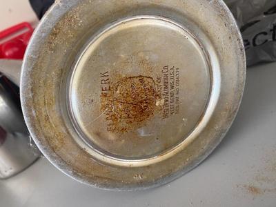 CAMPING ITEMS, PERCOLATOR, EGG CONTAINER, ALUMINUM COFFEE, CUPS, CANTEEN, AND MORE
