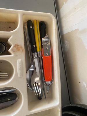 CAMPING COOKWARE, FLATWARE, FLASHLIGHTS M, COFFEE MAKER/PERCOLATOR HATCHET AND OTHER GOODIES!