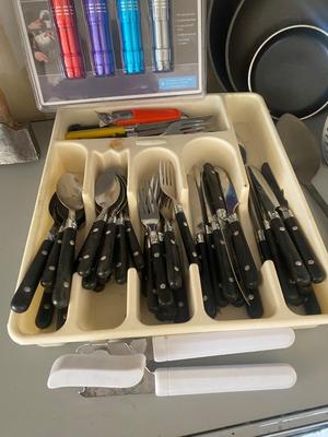 CAMPING COOKWARE, FLATWARE, FLASHLIGHTS M, COFFEE MAKER/PERCOLATOR HATCHET AND OTHER GOODIES!