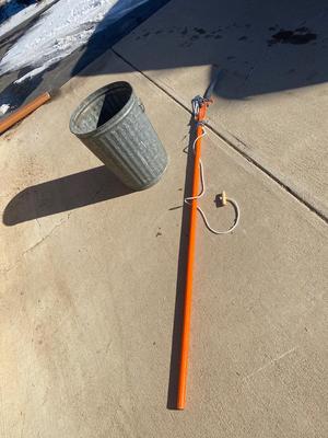 LIKE NEW POLE/TREE SAW AND METAL TRASH CAN