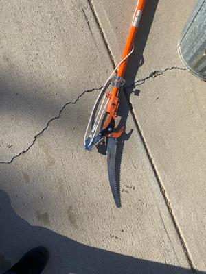 LIKE NEW POLE/TREE SAW AND METAL TRASH CAN