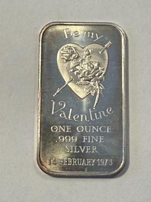 Scarce 1973 Be My Valentine Vintage 1oz .999 Silver Art Bar as Pictured. FREE DOMESTIC SHIPPING.