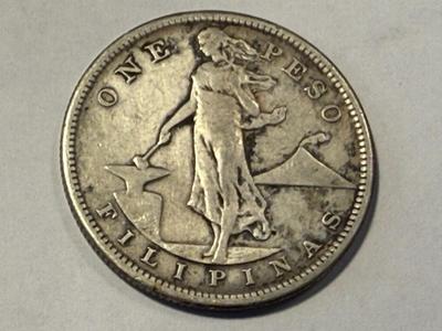 Philippines 1907-S VERY FINE Condition Cleaned Silver Peso Coin as Pictured. FREE DOMESTIC SHIPPING.