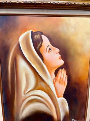 Virgin Mary in Prayer - Original Oil on Masonite