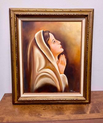 Virgin Mary in Prayer - Original Oil on Masonite