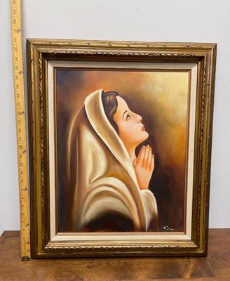Virgin Mary in Prayer - Original Oil on Masonite