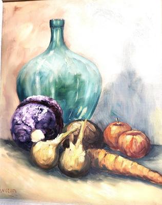 Lot #34 Mid Century Modern Starving Artist Acrylic on Canvas - Still life