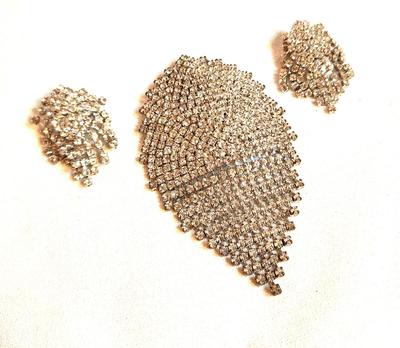 Lot #39 Vintage Rhinestone Brooch and Clip Earring Set - Worn to the White House - Blingy!