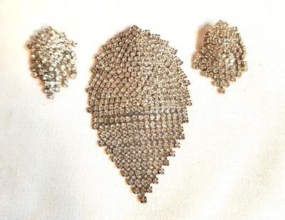 Lot #39 Vintage Rhinestone Brooch and Clip Earring Set - Worn to the White House - Blingy!