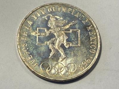 Mexico 1968-Mo CHOICE BU w/Proof-like Fields XIX Olympic Games 25 Pesos Silver Coin as Pic'd. FREE DOMESTIC SHIPPING.