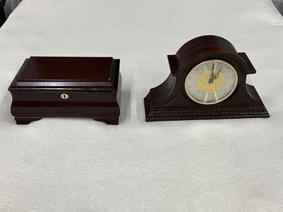 Lot P 636 Westminster Whittington Mantel Clock & Wooden Jewelry Box