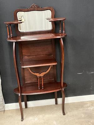 Lot P 638 Antique Mahogany Eterie Four Tier Shelves with Beveled Mirror