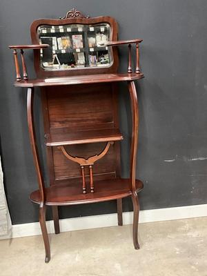 Lot P 638 Antique Mahogany Eterie Four Tier Shelves with Beveled Mirror