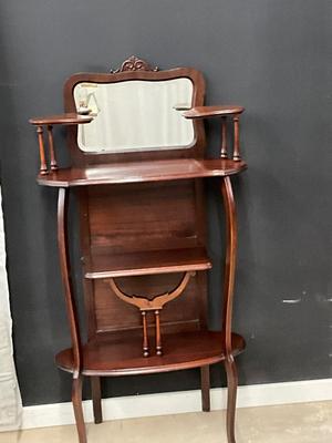 Lot P 638 Antique Mahogany Eterie Four Tier Shelves with Beveled Mirror