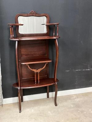 Lot P 638 Antique Mahogany Eterie Four Tier Shelves with Beveled Mirror