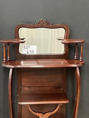 Lot P 638 Antique Mahogany Eterie Four Tier Shelves with Beveled Mirror