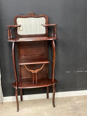Lot P 638 Antique Mahogany Eterie Four Tier Shelves with Beveled Mirror