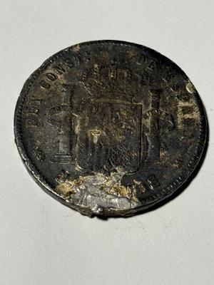 SPAIN 1885 Circulated and Used in Jewelry Alfonso XII Silver 5 Pesetas Coin as Pictured. FREE DOMESTIC SHIPPING.