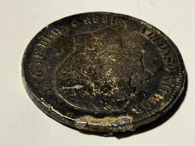 SPAIN 1885 Circulated and Used in Jewelry Alfonso XII Silver 5 Pesetas Coin as Pictured. FREE DOMESTIC SHIPPING.
