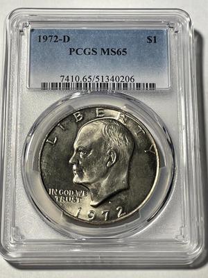 PCGS CERTIFIED 1972-D MS65 EISENHOWER DOLLAR AS PICTURED. FREE DOMESTIC SHIPPING.