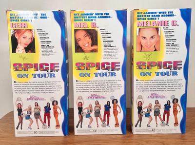 LOT 21B: Spice Girls Collection - 1998 Galoob Toys Dolls in Box - Geri Halliwell Ginger Spice it Up, 4 On Tour Dolls (Mel B, Geri,...