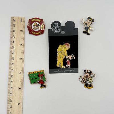 LOT 123J: Disney Trading Pins - Mickey Mouse w/ Firefighter, Mickey's Fire Department Logo, Minnie Mouse Teacher & Nurse