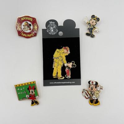 LOT 123J: Disney Trading Pins - Mickey Mouse w/ Firefighter, Mickey's Fire Department Logo, Minnie Mouse Teacher & Nurse