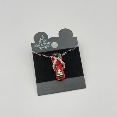 LOT 124J: Disney Christmas - 16" Flip Flop Necklace & Trading Pins - Happy Holidays Mickey and Minnie, Stitch as Santa &...