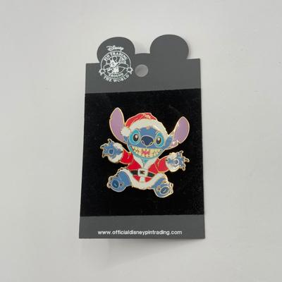 LOT 124J: Disney Christmas - 16" Flip Flop Necklace & Trading Pins - Happy Holidays Mickey and Minnie, Stitch as Santa &...
