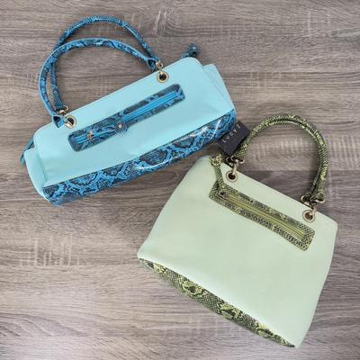 LOT 133B: Lucy Z Faux Snakeskin Purses - Teal & Green
