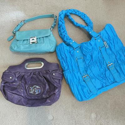 LOT 135B: Purple Guess Bag w/ Tag, Teal Pink Garden Purse & Large Blue Becca Bag