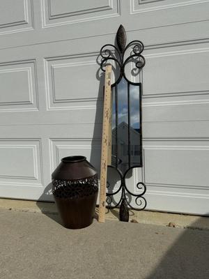 LOT 138A: Home Decor - Decorative Mirror & Metal Vase