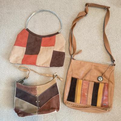 LOT 139B: Y2K Gianni Patchwork Purse, Brown Mudd Shoulder Bag & The Sak Striped Handbag
