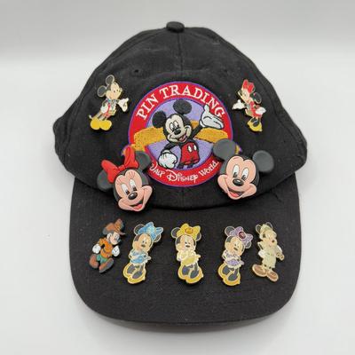 LOT 154B: Walt Disney World Pin Trading Hat w/ Collection of Disney Trading Pins