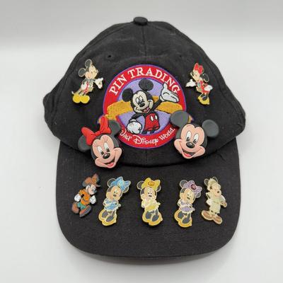 LOT 154B: Walt Disney World Pin Trading Hat w/ Collection of Disney Trading Pins