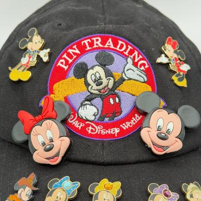 LOT 154B: Walt Disney World Pin Trading Hat w/ Collection of Disney Trading Pins