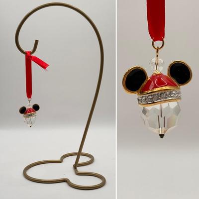 LOT 174A: Art of Disney Swarovski Crystal Mickey Santa Hat Ornament w/ Mickey Stand