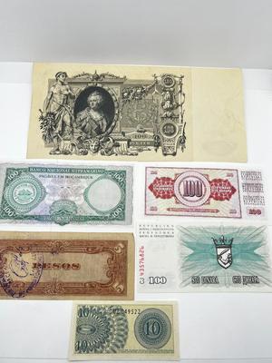 LOT 191J: International Currency Collection: WWII Japanese Occupation of Philippines 5 Pesos, 1910 One Hundred Rubles and More