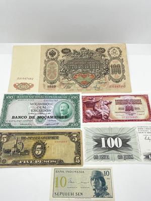 LOT 191J: International Currency Collection: WWII Japanese Occupation of Philippines 5 Pesos, 1910 One Hundred Rubles and More