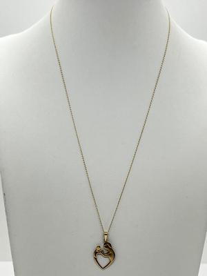 LOT 195J: 14K Yellow Gold 17" Chain and "Mother & Child" Heart Pendant