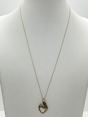LOT 195J: 14K Yellow Gold 17" Chain and "Mother & Child" Heart Pendant